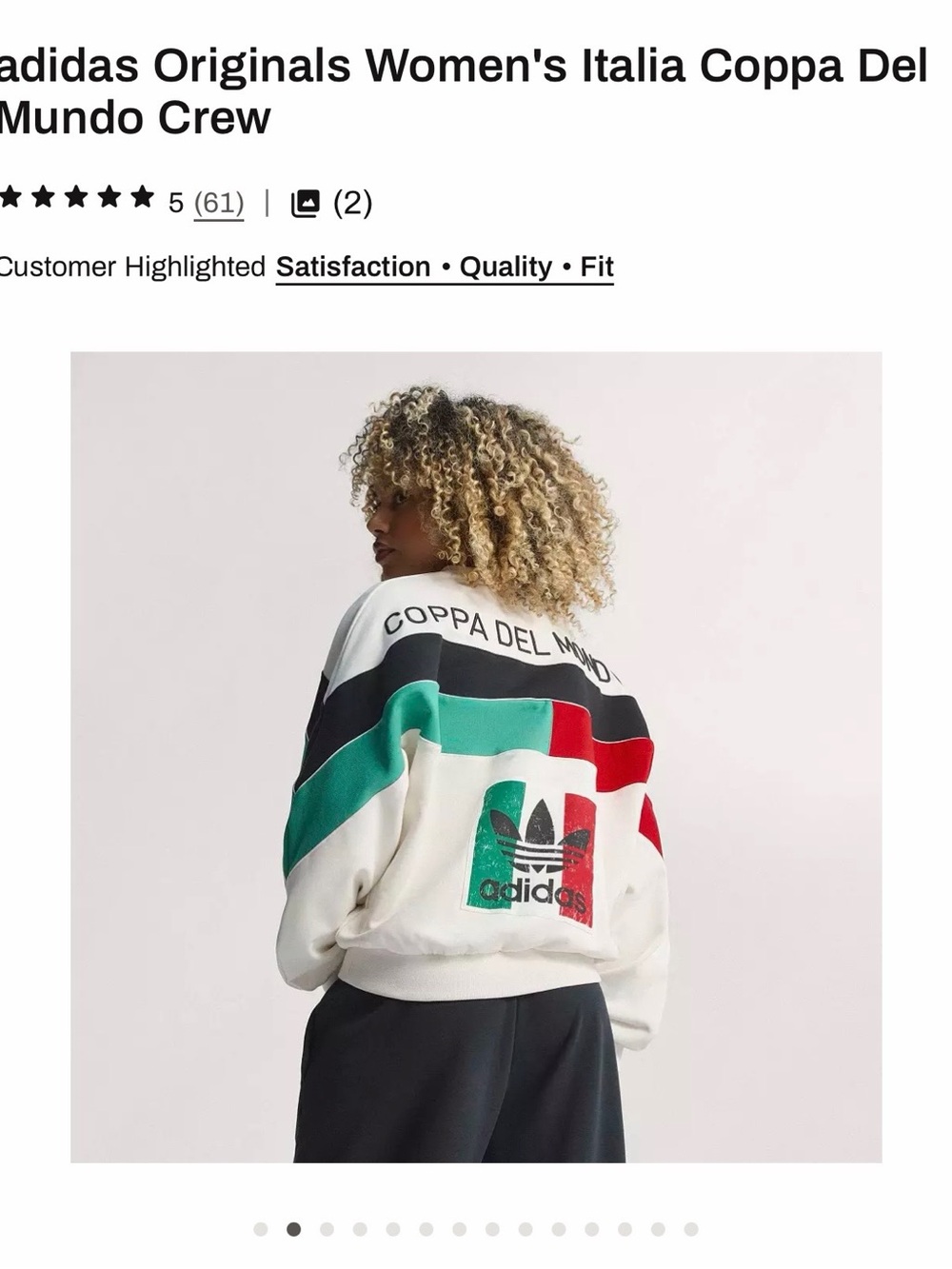 adidas Originals Women's White Italia Coppa Del Mundo Crew Sweatshirt
